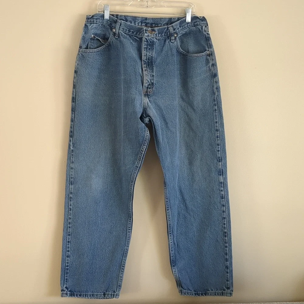 40x30 Wrangler Relaxed Fit Denim Blue Jeans Work Casual Quality 100% Cotton